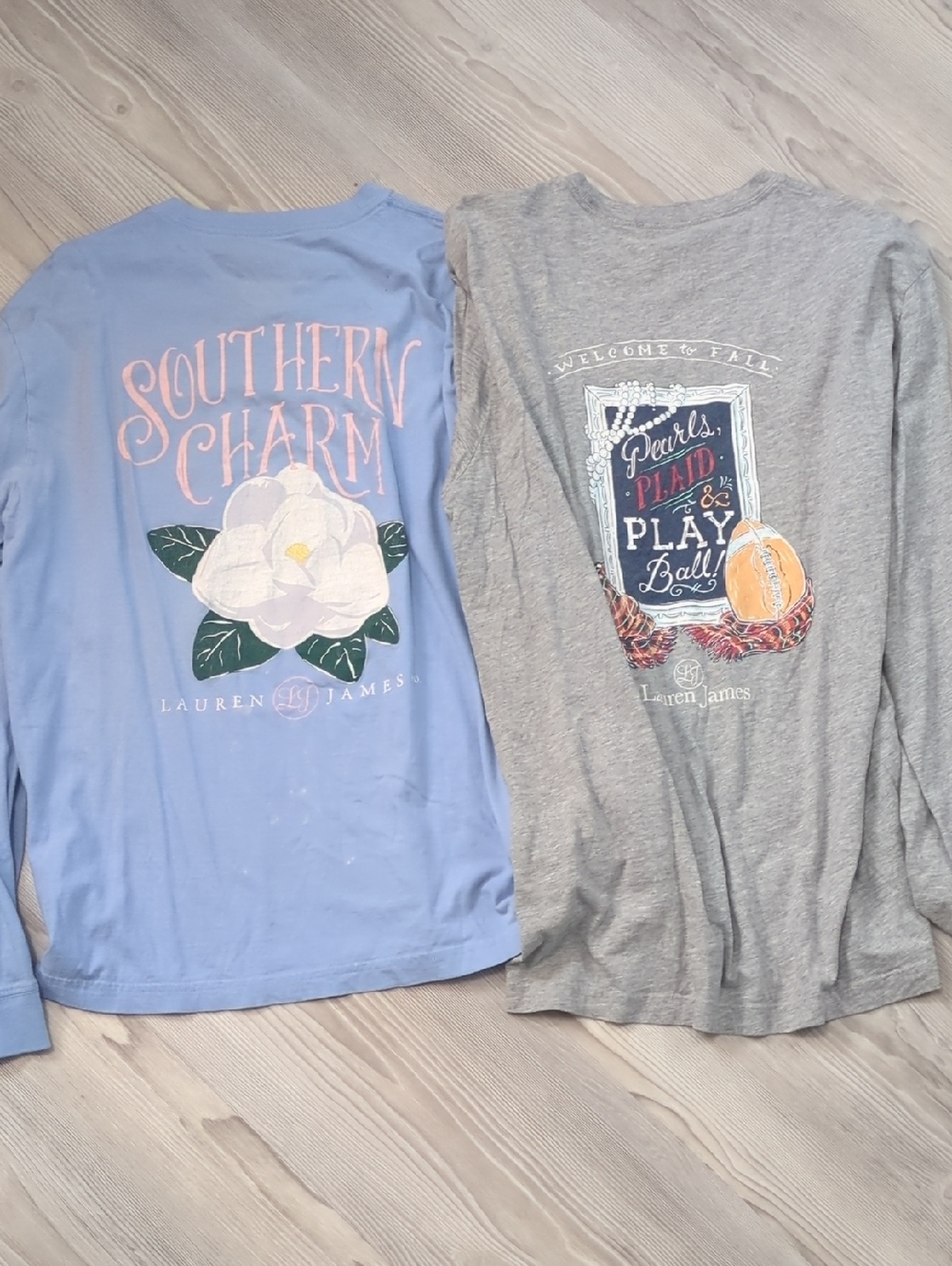 Lauren James Long Sleeve Shirt - Southern Charm Blue Football Size M